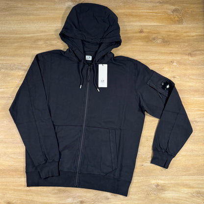 C.P. Company Light Fleece Zip Lens Hoodie in Black