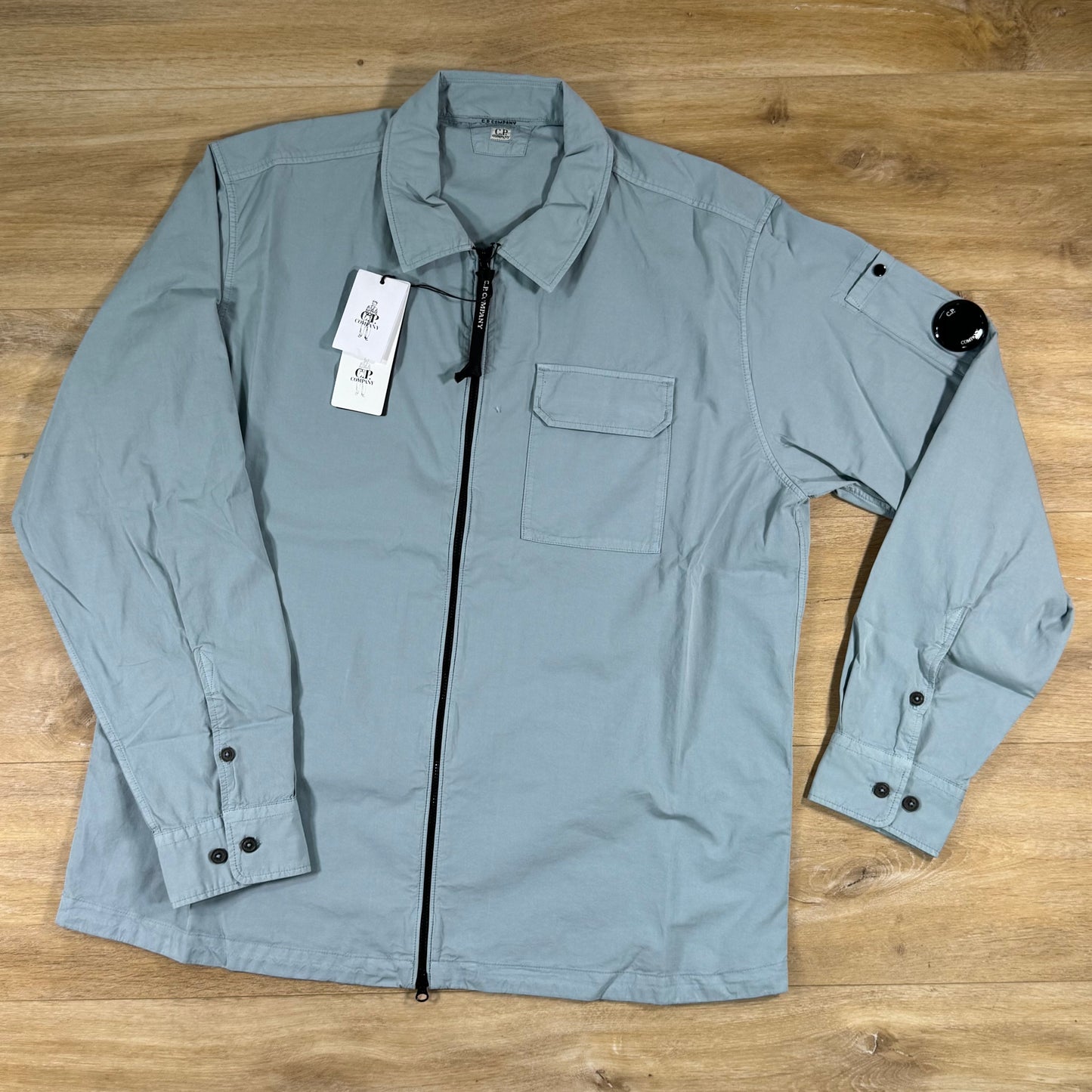 C.P. Company Organic Gabardine Lens Overshirt in Silver Blue