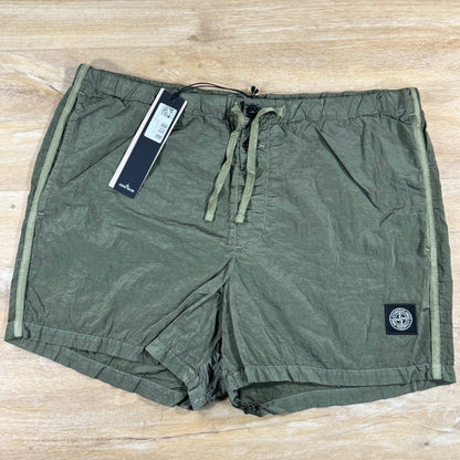 Stone Island Nylon Metal Button Swim Shorts in Military Green