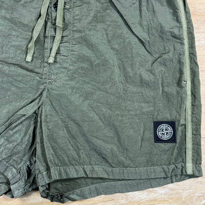 Stone Island Nylon Metal Button Swim Shorts in Military Green