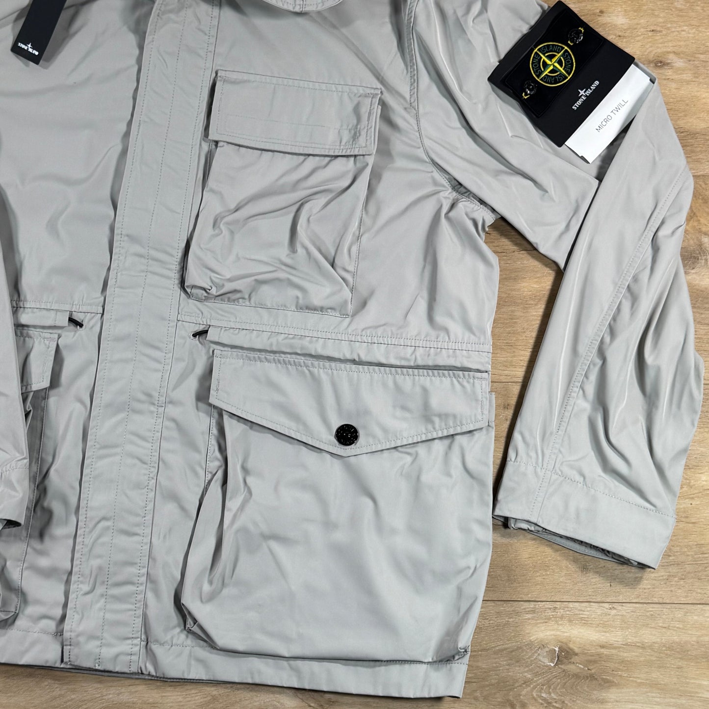 Stone Island Micro Twill Short Hooded Parka in Pearl Grey
