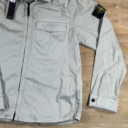 Stone Island Stretch Satin Overshirt in Pearl Grey