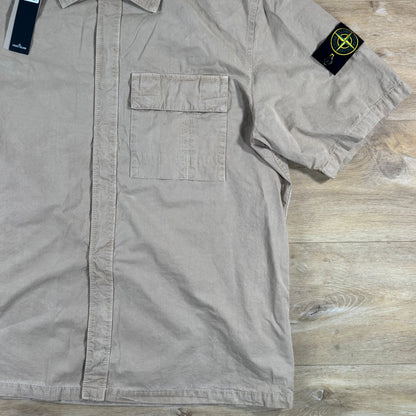 Stone Island Brushed Cotton Old Effect Short-Sleeve Shirt in Desert