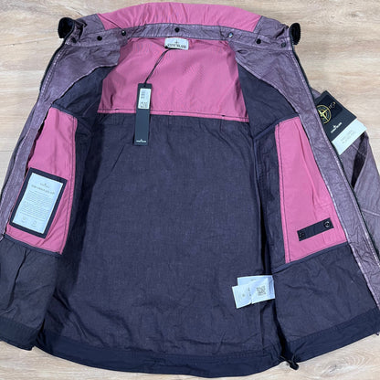 Stone Island Raw Linen Plated-OVD Jacket in Burgundy