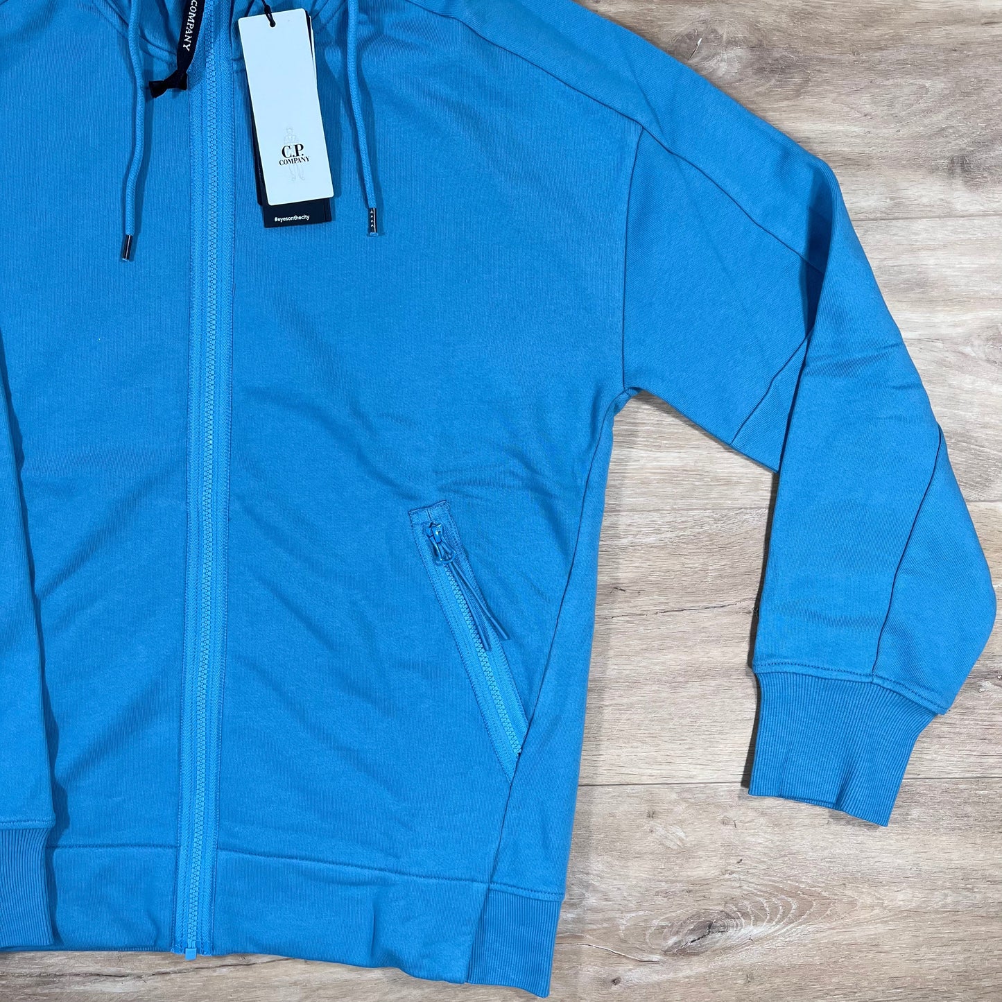 C.P. Company Diagonal Raised Fleece Goggle Hoodie in Aegean Blue