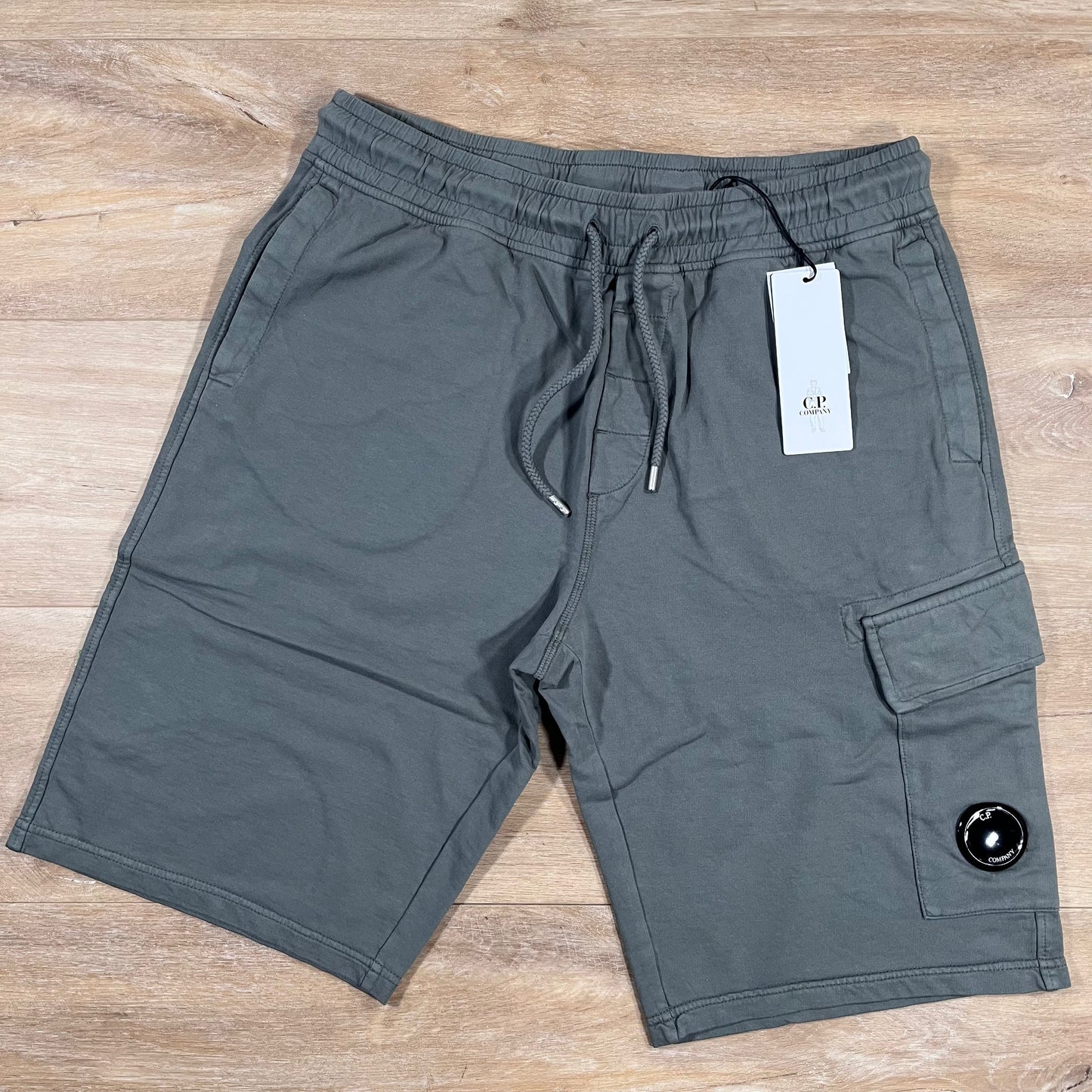 C.P. Company Light Fleece Cargo Lens Shorts in Gunmetal - Grey