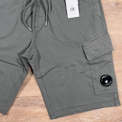 C.P. Company Light Fleece Cargo Lens Shorts in Gunmetal - Grey
