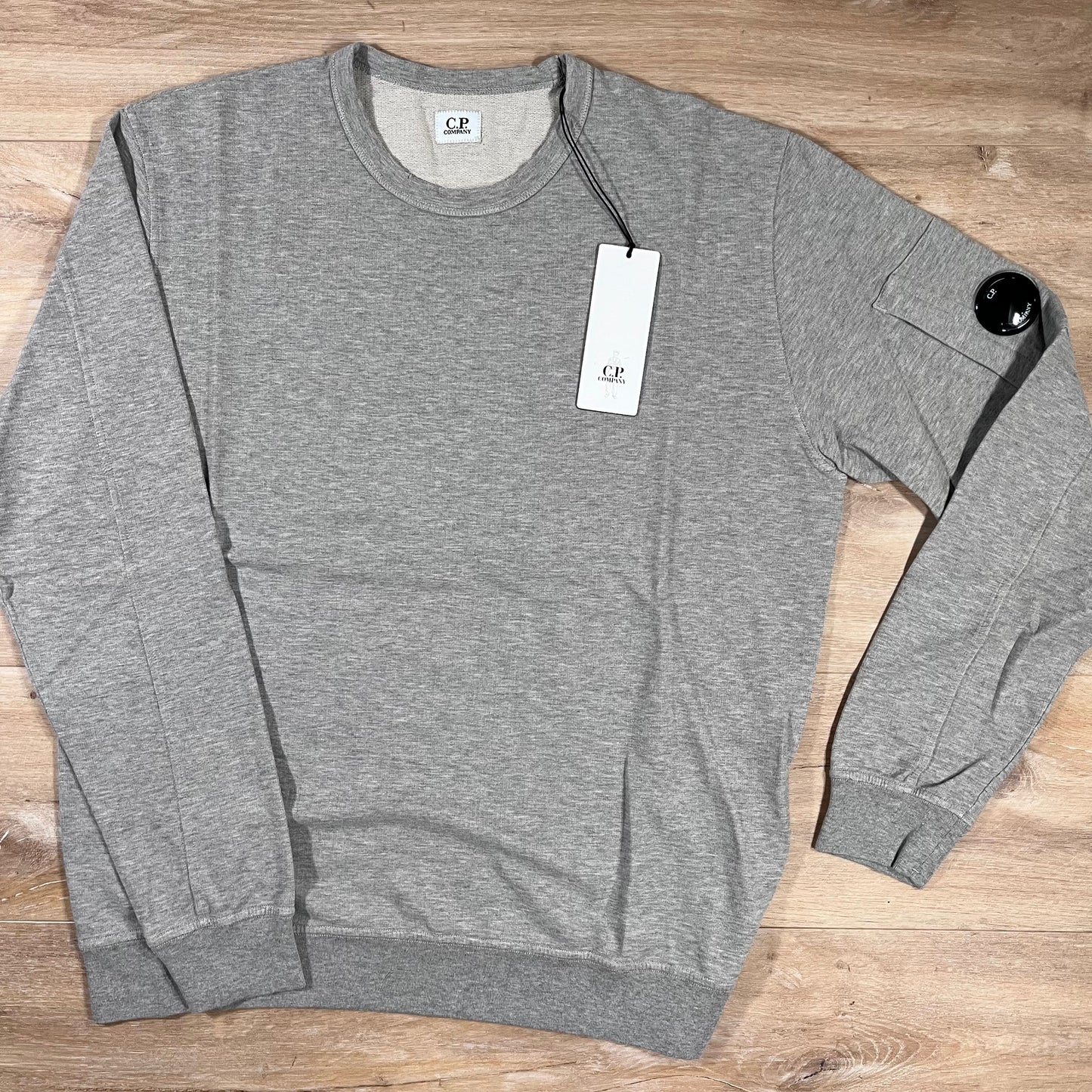 C.P. Company Light Fleece Crewneck Lens Sweatshirt in Grey Melange