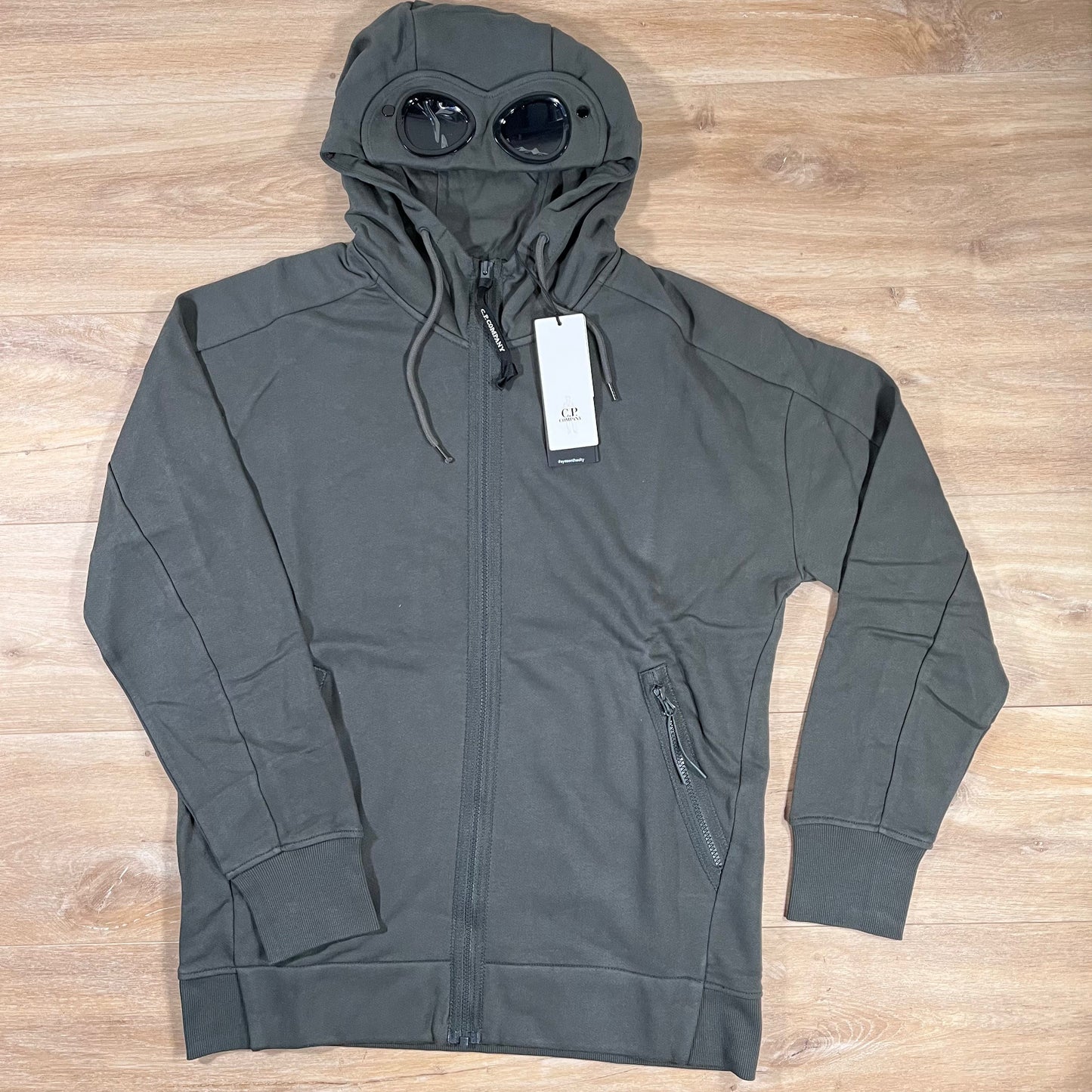 C.P. Company Diagonal Raised Fleece Goggle Hoodie in Dark Shadow - Grey