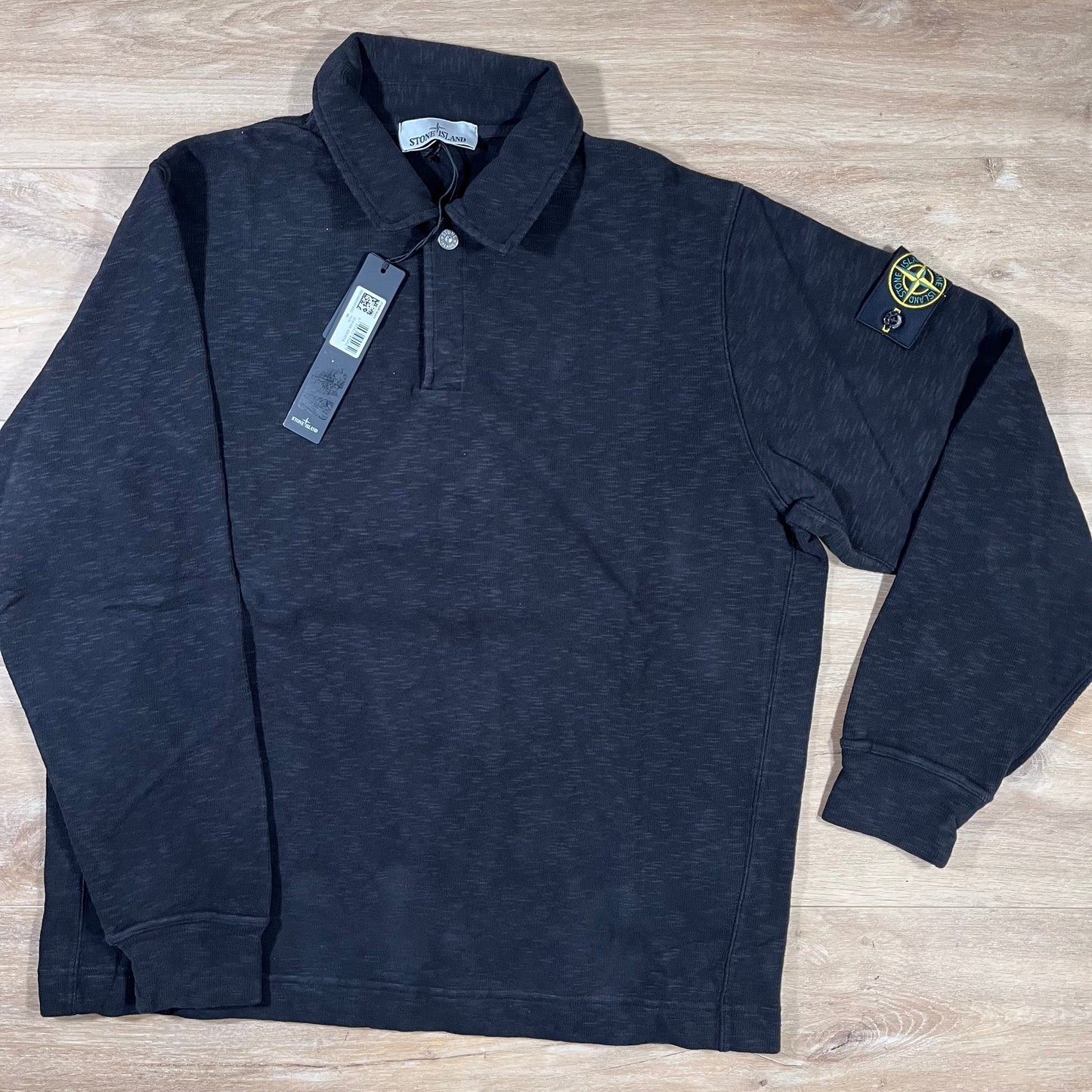 Stone Island Vanise Brushed Heavy Cotton Polo Sweatshirt in Black