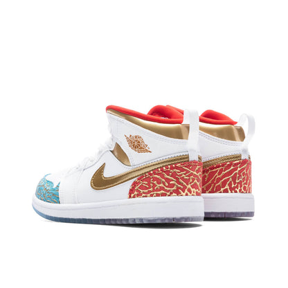 Air Jordan 1 Mid (PS) - White/Metallic Gold/University Red