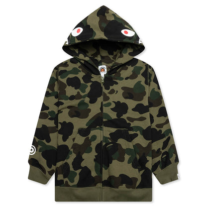 Kid's 1ST Camo Patch Print Shark Zip Hoodie - Green