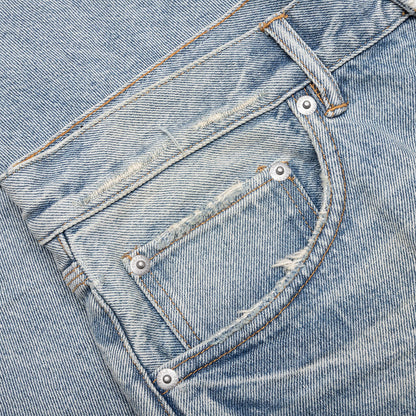 Knee Blowout Dirty Jeans - Light Indigo