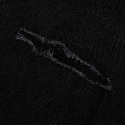 P002 Knee Slit Rinse Slim Denim Pants - Black