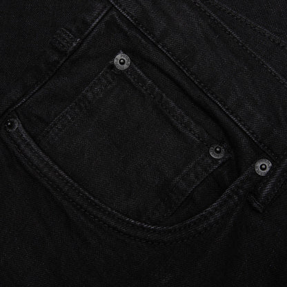 P002 Knee Slit Rinse Slim Denim Pants - Black