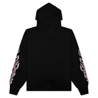 Leather Flame Hoodie - Black