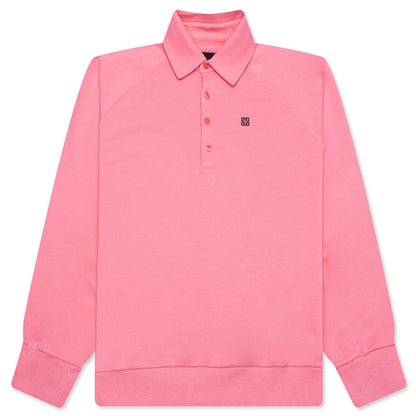 Logo Embroidered Long-Sleeve Polo Shirt - Candy Pink
