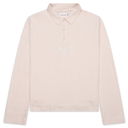 Long Sleeve Knit Polo - Bone