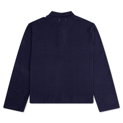 Long Sleeve Knit Polo - Navy
