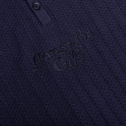 Long Sleeve Knit Polo - Navy