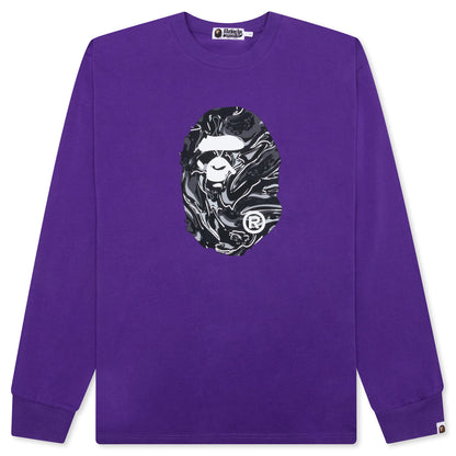 Marbling Camo Ape Head Relaxed Fit L/S Tee - Purple