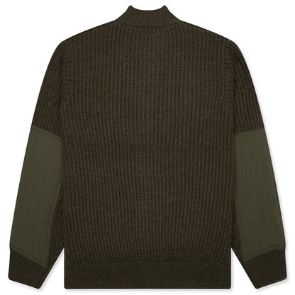 Military Patch Zip Sweater - Green