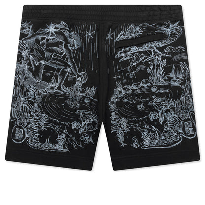 Wolf Print Board Shorts - Black