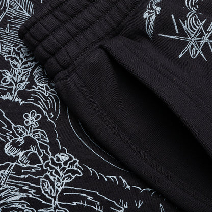 Wolf Print Board Shorts - Black