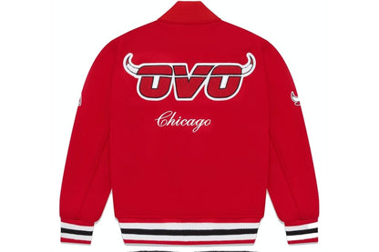 OVO X NBA CHICAGO BULLS VARSITY JACKET RED