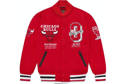 OVO X NBA CHICAGO BULLS VARSITY JACKET RED