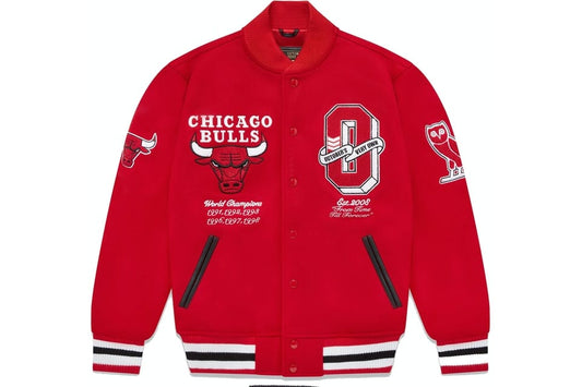 OVO X NBA CHICAGO BULLS VARSITY JACKET RED