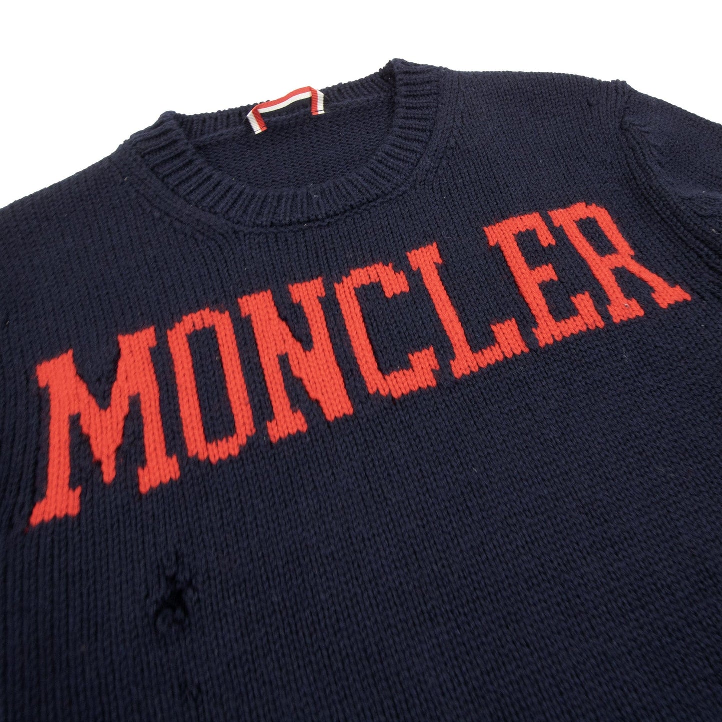 Pre-Loved Moncler Logo Knitted Sweatshirt Navy 778 Medium