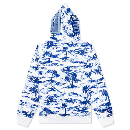 Palm Tree Camo Relaxed Fit Shark Full Zip Hoodie - Blue