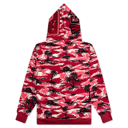Palm Tree Camo Relaxed Fit Shark Full Zip Hoodie - Red