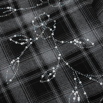 Plaid Beaded Oversized Shirt - Black