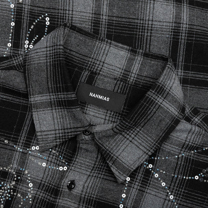 Plaid Beaded Oversized Shirt - Black
