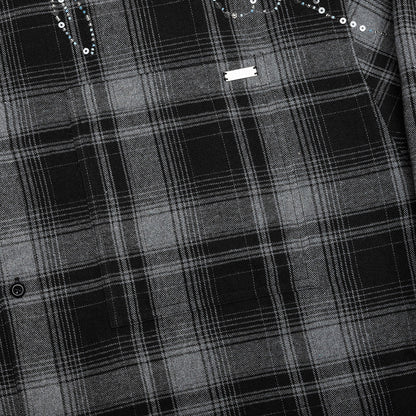 Plaid Beaded Oversized Shirt - Black