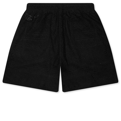 Pointelle Crochet Drawcord 7" Shorts - Black
