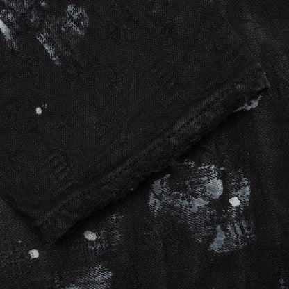 P001 - Black Paint Knee Slit Jacquard Monogram