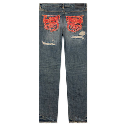 Purple Denim P001 - Mid Indigo Quilted Destroy Pocket