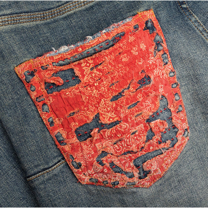 Purple Denim P001 - Mid Indigo Quilted Destroy Pocket