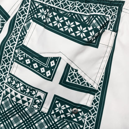 Card Print Swim Trunk - Green/White