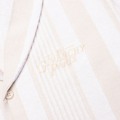 Stripped Cotton Towelling Boxy Fit Shirt - White/Beige