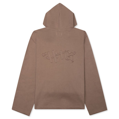 Script Embroidered Hoodie - Light Brown