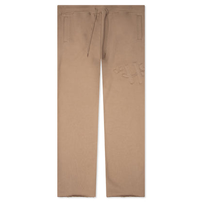 Script Embroidered Sweats - Light Brown