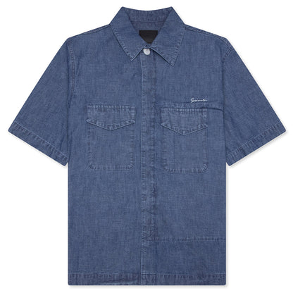 Logo Embroidered Short-Sleeve Shirt - Denim Blue