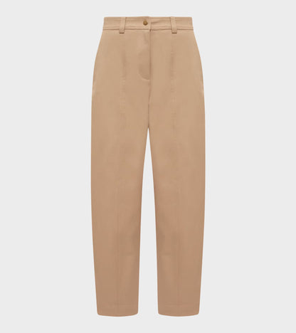 Straight Leg Cotton Trousers Beige