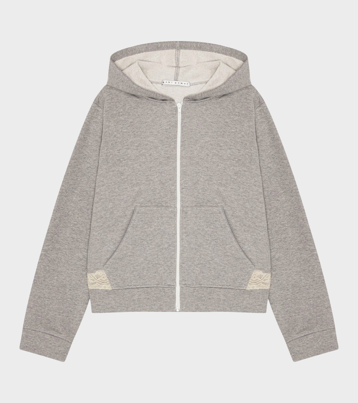 Lace Zip-up Hoodie Light Gray Melange