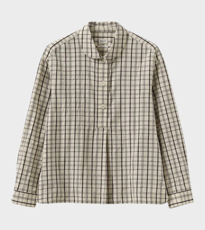 Half Placket Check Cotton Shirt Ecru/Rich Soil