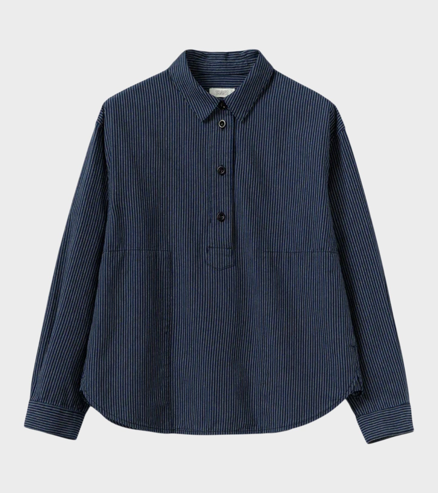 Railroad Stripe Popover Smock Shirt Denim Blue